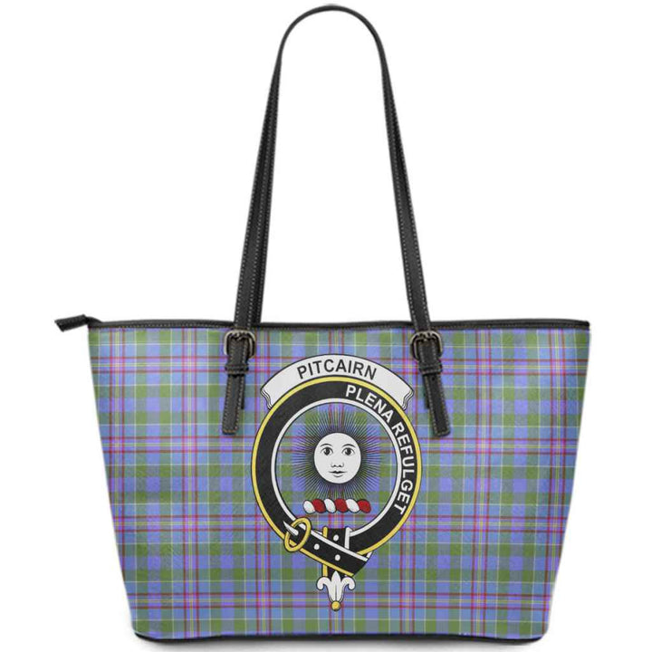 Scottish Pitcairn Clan Crest Tartan Leather Tote Tartan Plaid