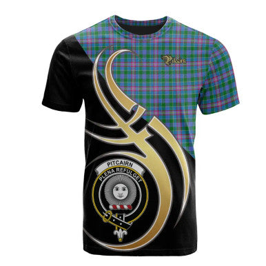 Scottish Pitcairn Hunting Clan Crest Tartan T-Shirt Believe in Me Front Side Tartan Plaid