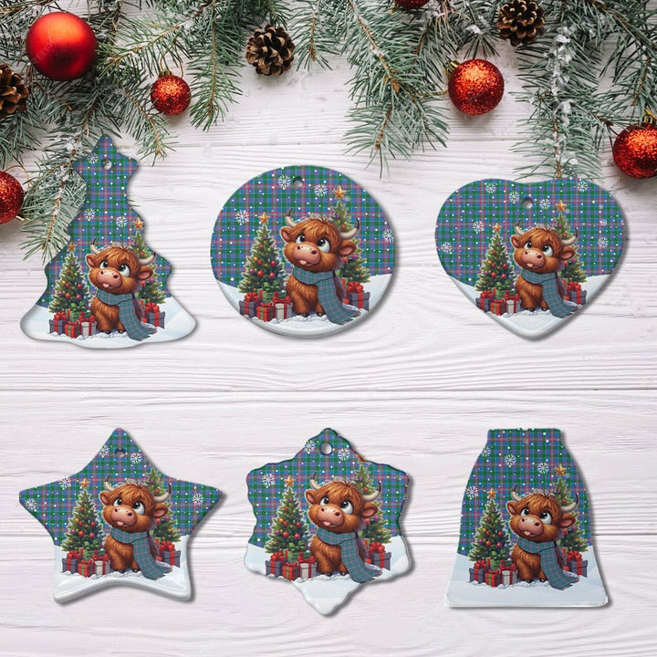 Scottish Pitcairn Hunting Clan Tartan Ceramic Ornament Cute Highland Cow Christmas All Style Tartan Plaid