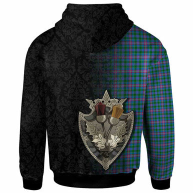 Scottish Pitcairn Hunting Clan Tartan Hoodie - Half Thistle Flowers Celtic Design Back Side Tartan Plaid