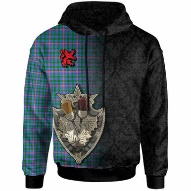 Scottish Pitcairn Hunting Clan Tartan Hoodie - Half Thistle Flowers Celtic Design Front Side Tartan Plaid