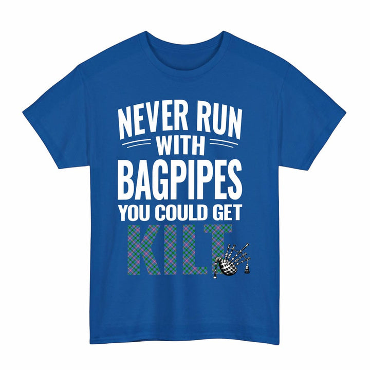 Scottish Pitcairn Hunting Clan Tartan Never Run With Bagpipes T-Shirt Tartan Plaid Royal Color