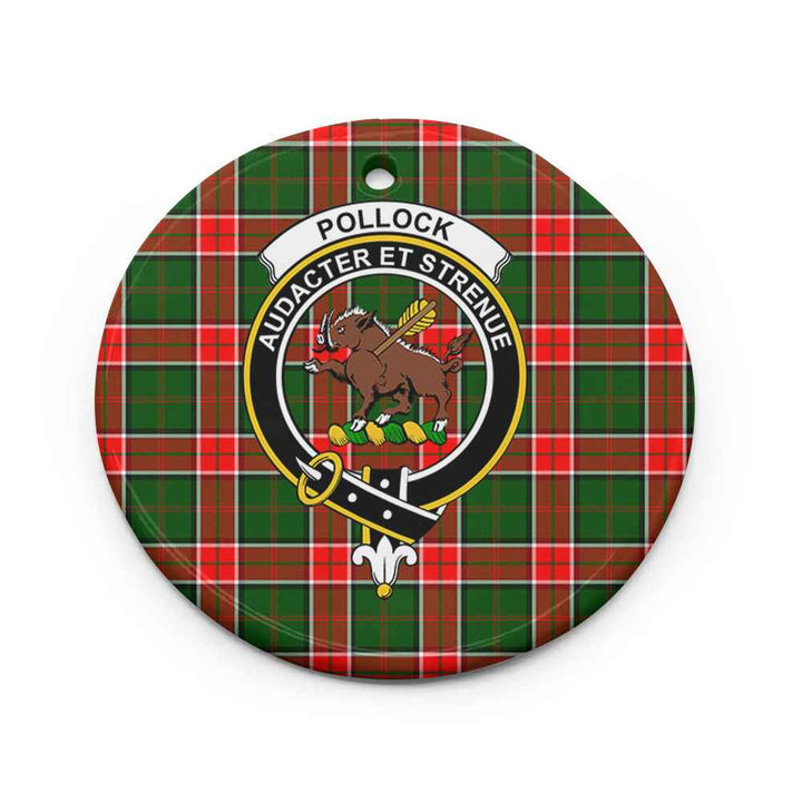 Scottish Pollock Clan Crest Tartan Ceramic Ornament Circle Shape Tartan Plaid