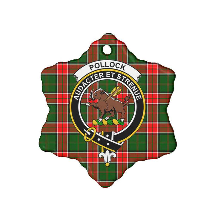 Scottish Pollock Clan Crest Tartan Ceramic Ornament Snow Flake Shape Tartan Plaid