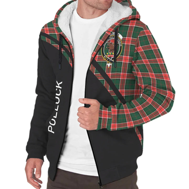 Scottish Pollock Clan Crest Tartan Curve Sherpa Hoodie