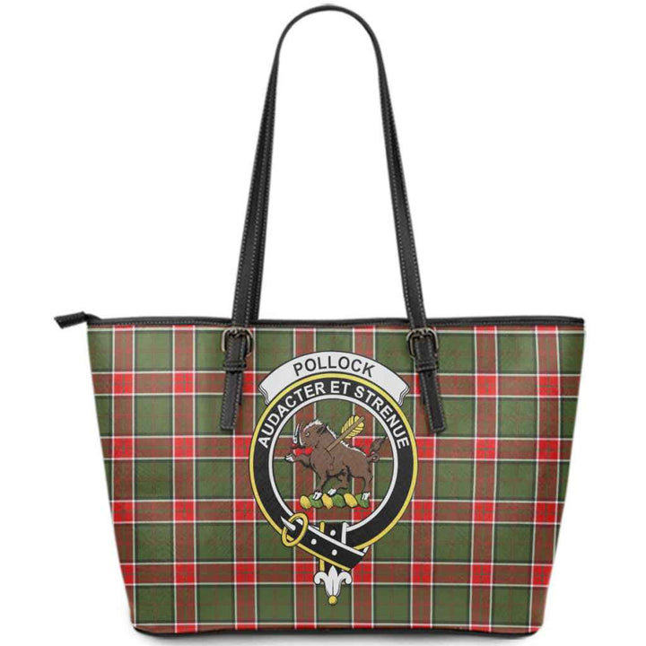 Scottish Pollock Clan Crest Tartan Leather Tote Tartan Plaid
