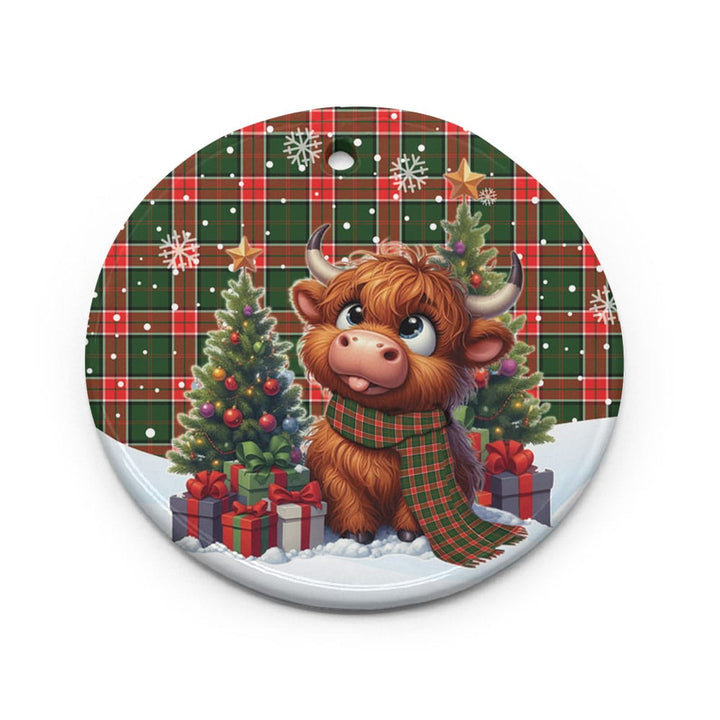 Scottish Pollock Modern Clan Tartan Ceramic Ornament Cute Highland Cow Christmas Circle Style Tartan Plaid