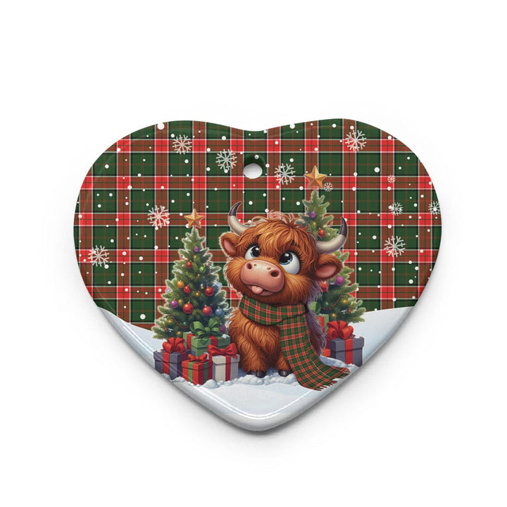 Scottish Pollock Modern Clan Tartan Ceramic Ornament Cute Highland Cow Christmas Heart Style Tartan Plaid