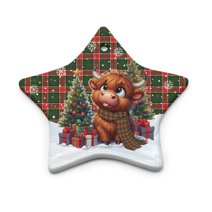 Scottish Pollock Modern Clan Tartan Ceramic Ornament Cute Highland Cow Christmas Star Style Tartan Plaid