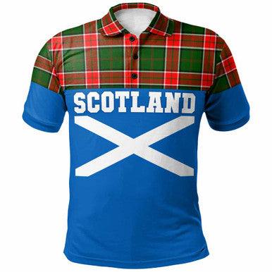 Scottish Pollock Modern Clan Tartan Polo Shirt - Lion Rampant of Scotland With Flag Front Side Tartan Plaid