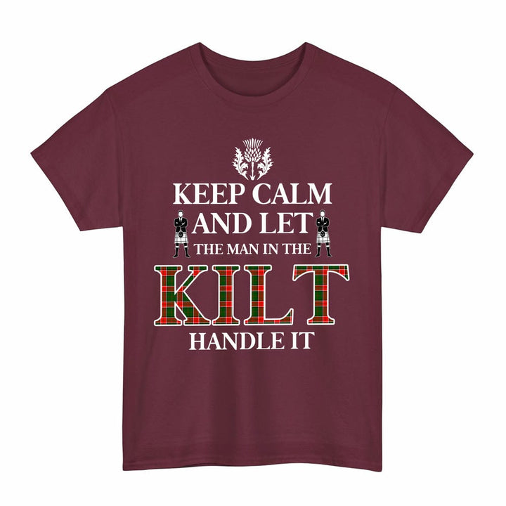 Scottish Pollock Modern Clan Tartan T-Shirt - Keep Calm Tartan Plaid Maroon Color