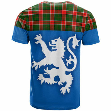Scottish Pollock Modern Clan Tartan T-Shirt - Lion Rampant of Scotland With Flag Back Side Tartan Plaid