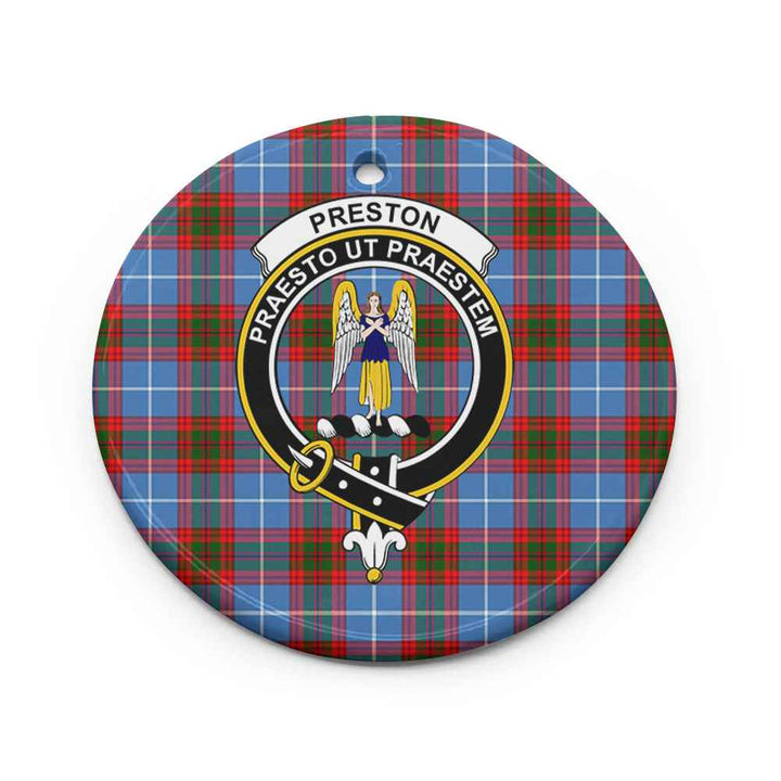 Scottish Preston Clan Crest Tartan Ceramic Ornament Circle Shape Tartan Plaid