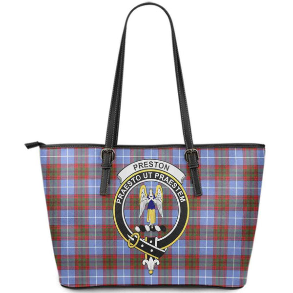 Scottish Preston Clan Crest Tartan Leather Tote Tartan Plaid