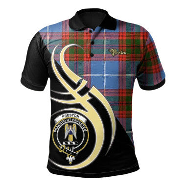 Scottish Preston Clan Crest Tartan Polo Shirt Believe in Me Front Side Tartan Plaid