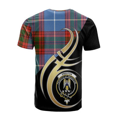 Scottish Preston Clan Crest Tartan T-Shirt Believe in Me Back Side Tartan Plaid