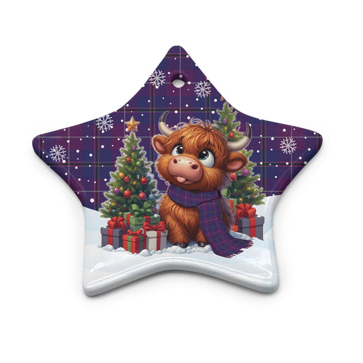 Scottish Pride of Glencoe Clan Tartan Ceramic Ornament Cute Highland Cow Christmas Star Style Tartan Plaid