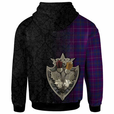 Scottish Pride of Glencoe Clan Tartan Hoodie - Half Thistle Flowers Celtic Design Back Side Tartan Plaid