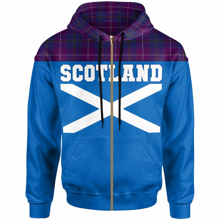 Scottish Pride of Glencoe Clan Tartan Hoodie - Lion Rampant of Scotland With Flag Zip-up Tartan Plaid