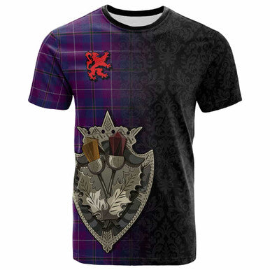 Scottish Pride of Glencoe Clan Tartan T-Shirt - Half Thistle Flowers Celtic Design Front Side Tartan Plaid