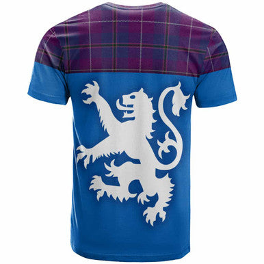 Scottish Pride of Glencoe Clan Tartan T-Shirt - Lion Rampant of Scotland With Flag Back Side Tartan Plaid