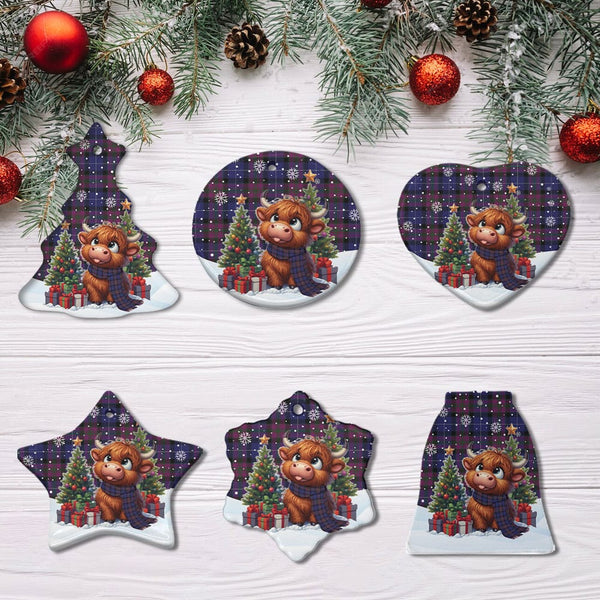 Scottish Pride of Scotland Clan Tartan Ceramic Ornament Cute Highland Cow Christmas All Style Tartan Plaid