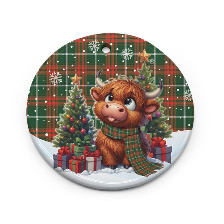 Scottish Prince of Wales Clan Tartan Ceramic Ornament Cute Highland Cow Christmas Circle Style Tartan Plaid