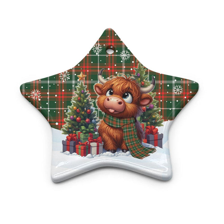 Scottish Prince of Wales Clan Tartan Ceramic Ornament Cute Highland Cow Christmas Star Style Tartan Plaid
