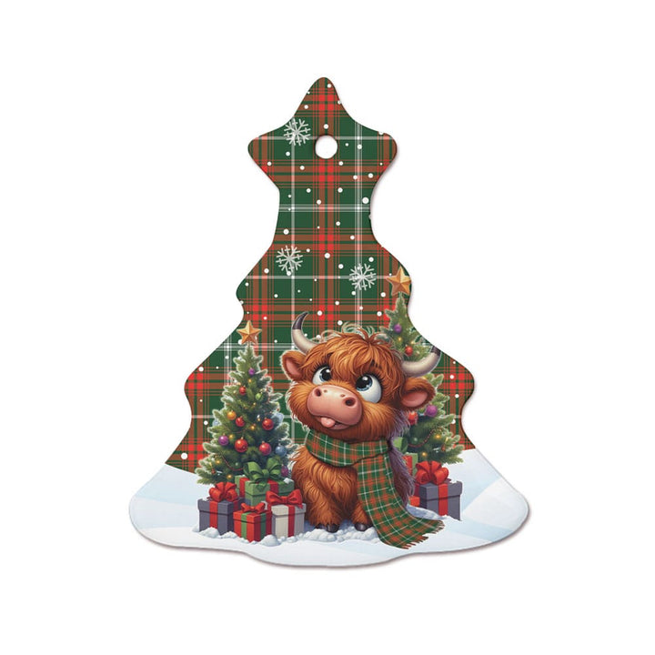 Scottish Prince of Wales Clan Tartan Ceramic Ornament Cute Highland Cow Christmas Tree Style Tartan Plaid