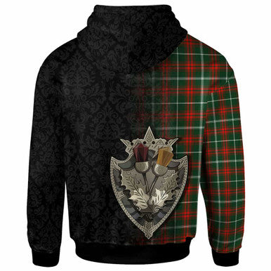 Scottish Prince of Wales Clan Tartan Hoodie - Half Thistle Flowers Celtic Design Back Side Tartan Plaid