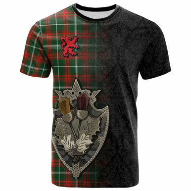 Scottish Prince of Wales Clan Tartan T-Shirt - Half Thistle Flowers Celtic Design Front Side Tartan Plaid