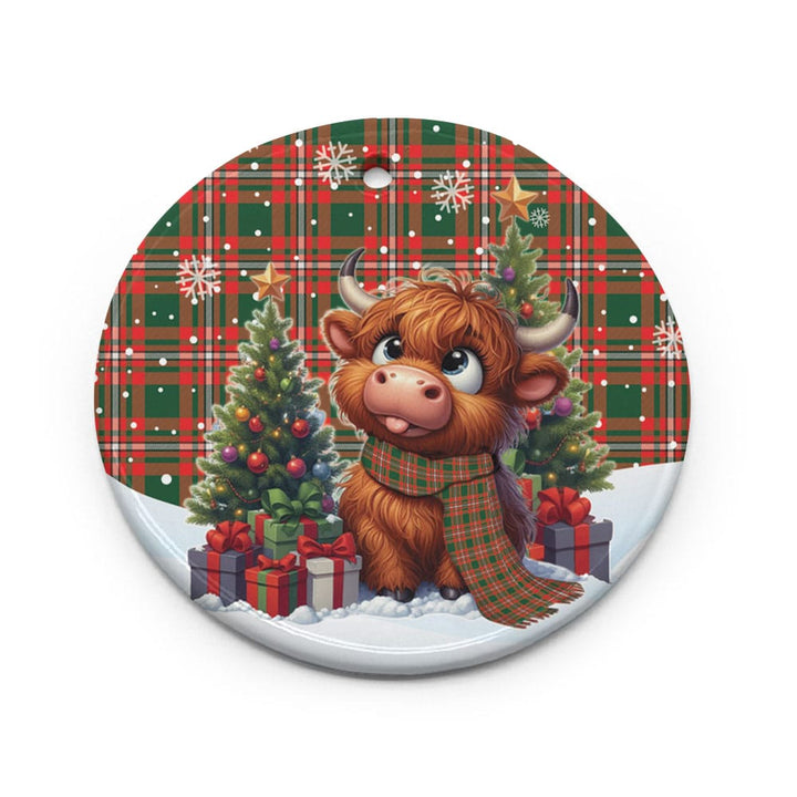 Scottish Princess Margaret Clan Tartan Ceramic Ornament Cute Highland Cow Christmas Circle Style Tartan Plaid