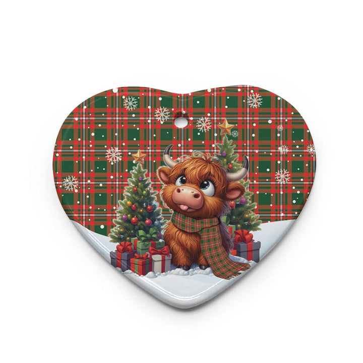 Scottish Princess Margaret Clan Tartan Ceramic Ornament Cute Highland Cow Christmas Heart Style Tartan Plaid