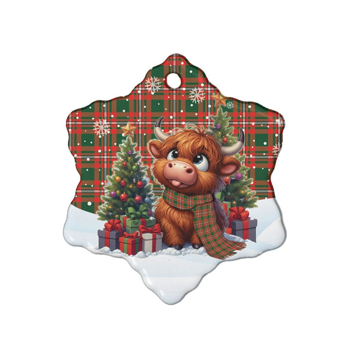Scottish Princess Margaret Clan Tartan Ceramic Ornament Cute Highland Cow Christmas Snow Flake Style Tartan Plaid