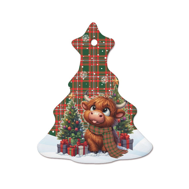 Scottish Princess Margaret Clan Tartan Ceramic Ornament Cute Highland Cow Christmas Tree Style Tartan Plaid