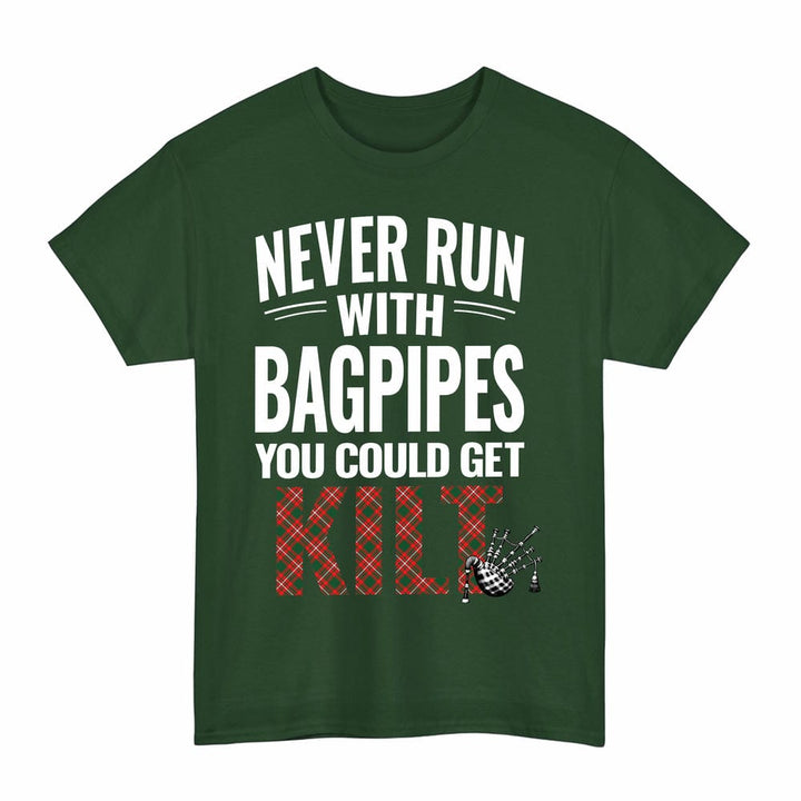 Scottish Princess Margaret Clan Tartan Never Run With Bagpipes T-Shirt Tartan Plaid Forest Green Color
