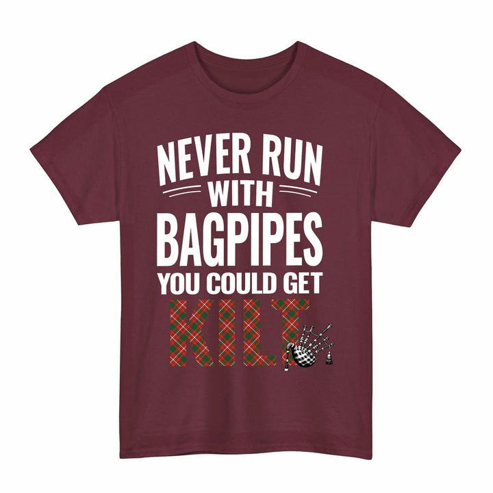 Scottish Princess Margaret Clan Tartan Never Run With Bagpipes T-Shirt Tartan Plaid Maroon Color