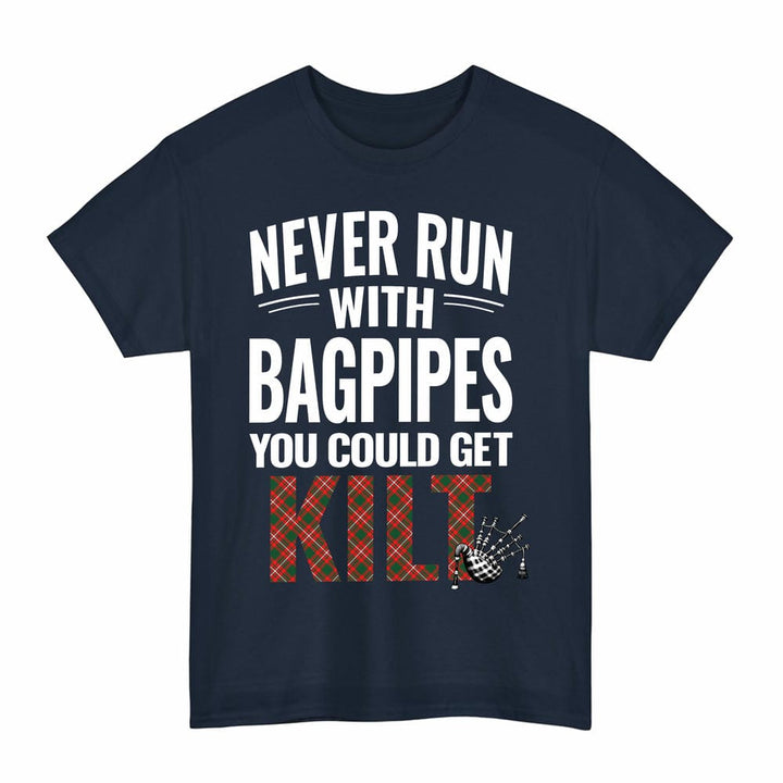Scottish Princess Margaret Clan Tartan Never Run With Bagpipes T-Shirt Tartan Plaid Navy Color