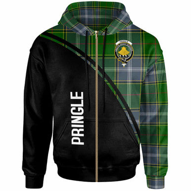 Scottish Pringle Clan Crest Tartan Curve Hoodie Zip-up Tartan Plaid