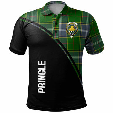 Scottish Pringle Clan Crest Tartan Curve Polo Shirt Front Side Tartan Plaid