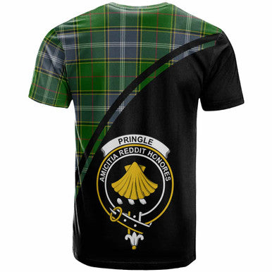 Scottish Pringle Clan Crest Tartan Curve T-Shirt Back Side Tartan Plaid