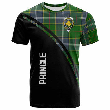 Scottish Pringle Clan Crest Tartan Curve T-Shirt Front Side Tartan Plaid