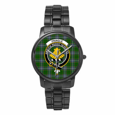 Scottish Pringle Clan Crest Tartan Folding Clasp Steel Quartz Watches Tartan Plaid Black 1