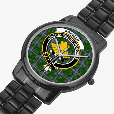 Scottish Pringle Clan Crest Tartan Folding Clasp Steel Quartz Watches Tartan Plaid Black 2