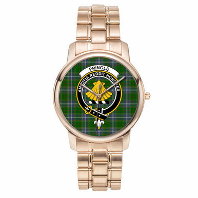Scottish Pringle Clan Crest Tartan Folding Clasp Steel Quartz Watches Tartan Plaid Rose Gold 1