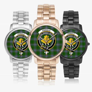 Scottish Pringle Clan Crest Tartan Folding Clasp Steel Quartz Watches Tartan Plaid All