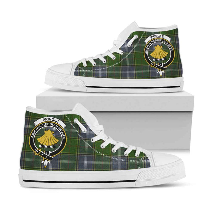 Scottish Pringle Clan Crest Tartan High Top Shoes White Sole Tartan Plaid