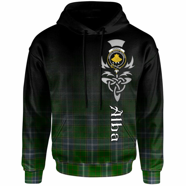 Scottish Pringle Clan Crest Tartan Hoodie - Alba Gu Brath Family Crest Celtic Inspired Front Side Tartan Plaid