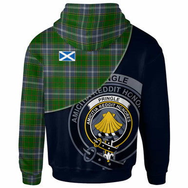 Scottish Pringle Clan Crest Tartan Hoodie - Bend Style Back Side Tartan Plaid