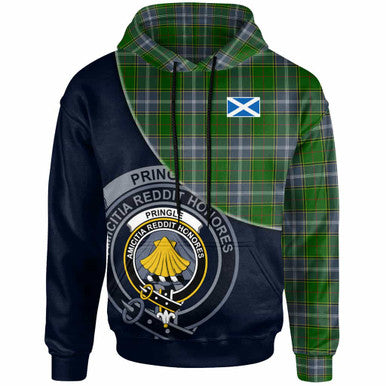 Scottish Pringle Clan Crest Tartan Hoodie - Bend Style Front Side Tartan Plaid
